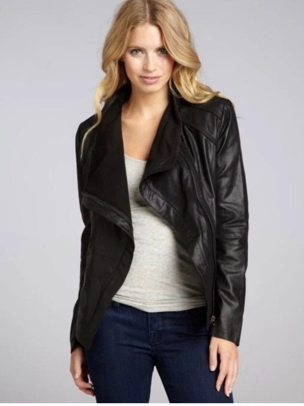 Elie Tahari Draped Faux Leather Jacket - Black